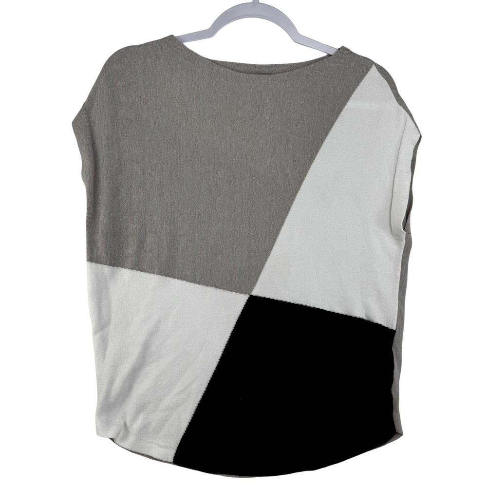 Aaeda Womens Grey‎ White Black Colorblock Geometric Knit Cap Sleeve Top Size M